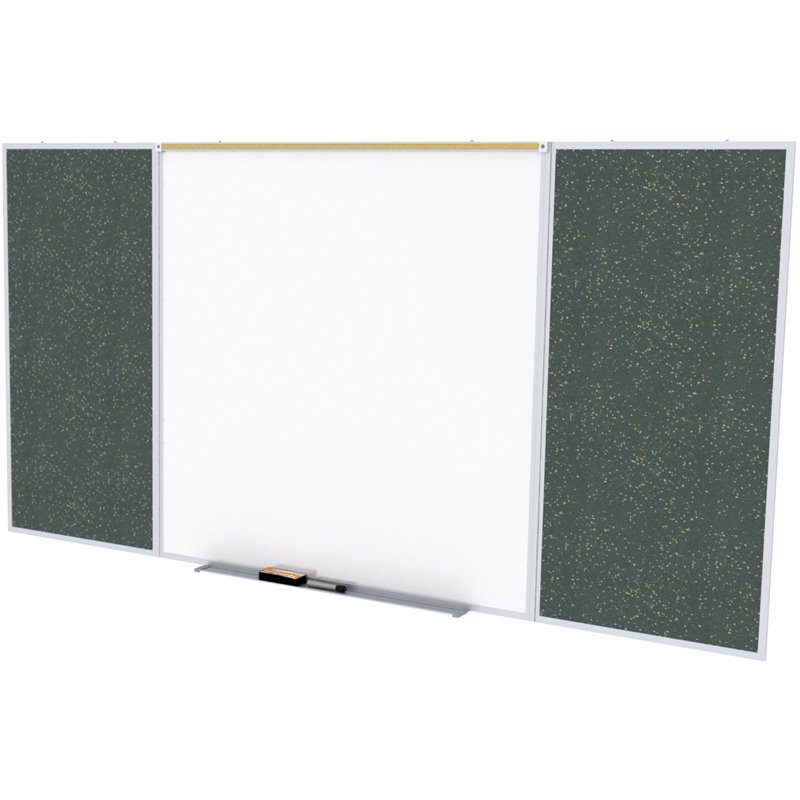 Ghent's Ceramic 4' x 16' Rubber Bulletin & Mag. Whiteboard Set in Speckled Tan