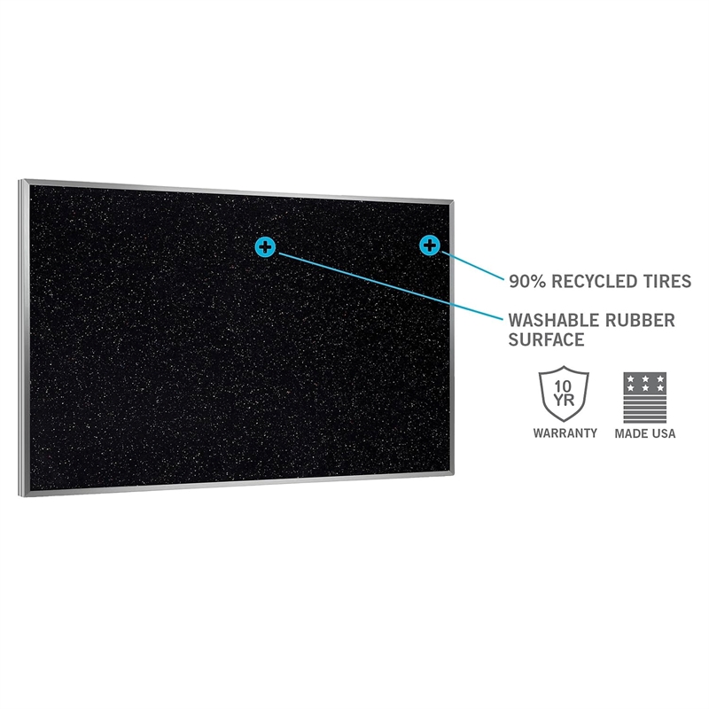 Ghent's 4' x 12' Rubber Bulletin Board with Aluminum Frame in Black