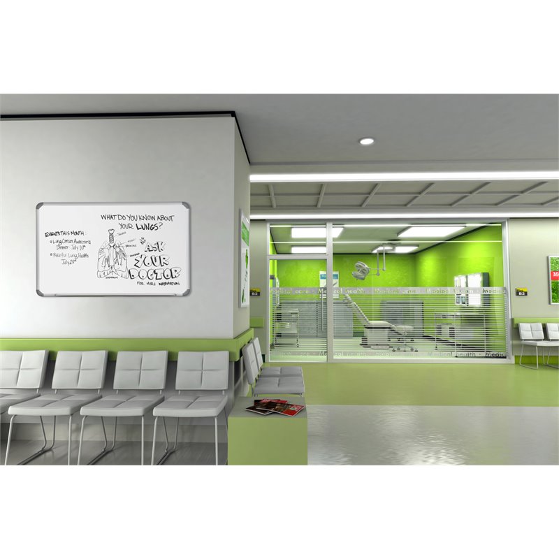 Ghent's Vinyl 4' x 12' Bulletin Board with Gray Trim in Gray