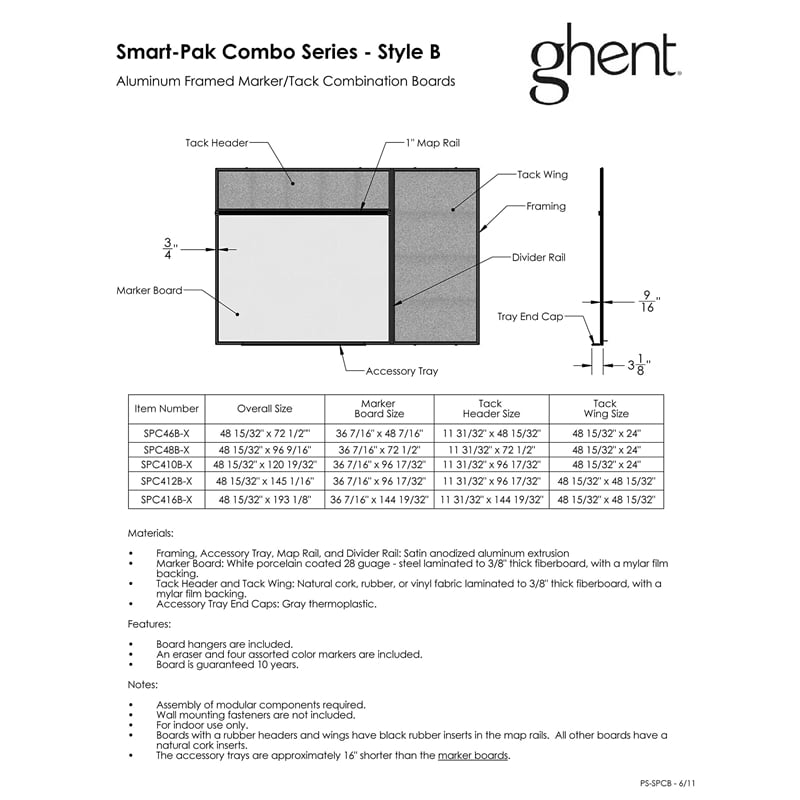 Ghent's Wood 4' x 6' Cork Bulletin & Mag. Whiteboard B-Set in Tan
