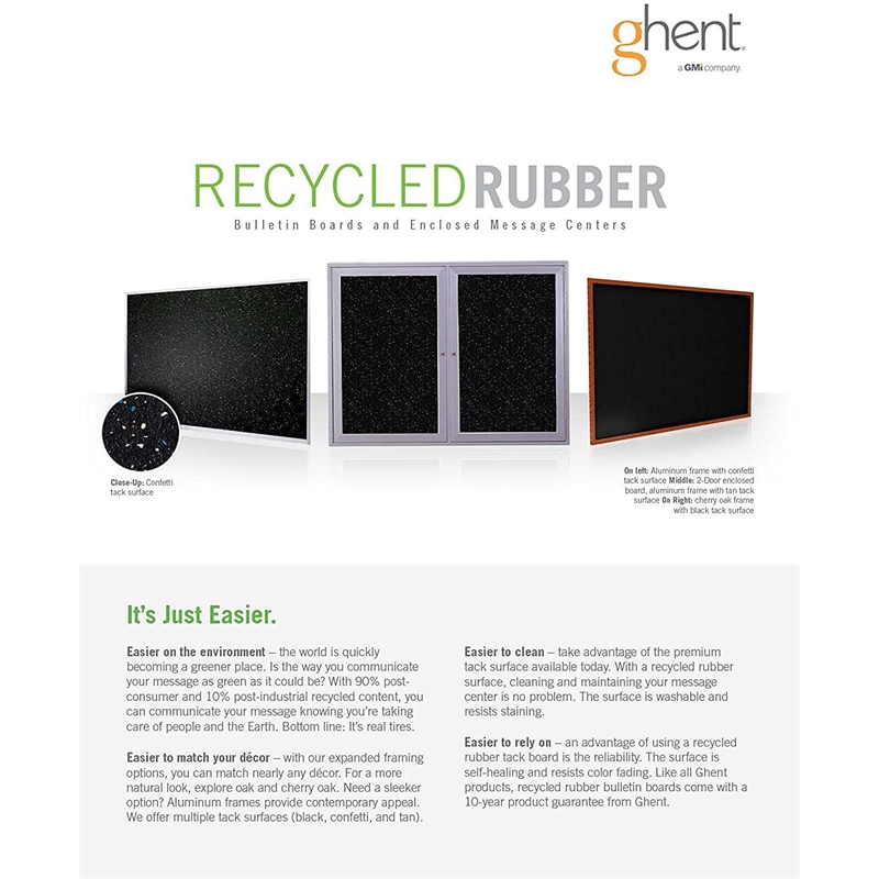 Ghent's 4' x 4' Rubber Bulletin Board with Aluminum Frame in Black