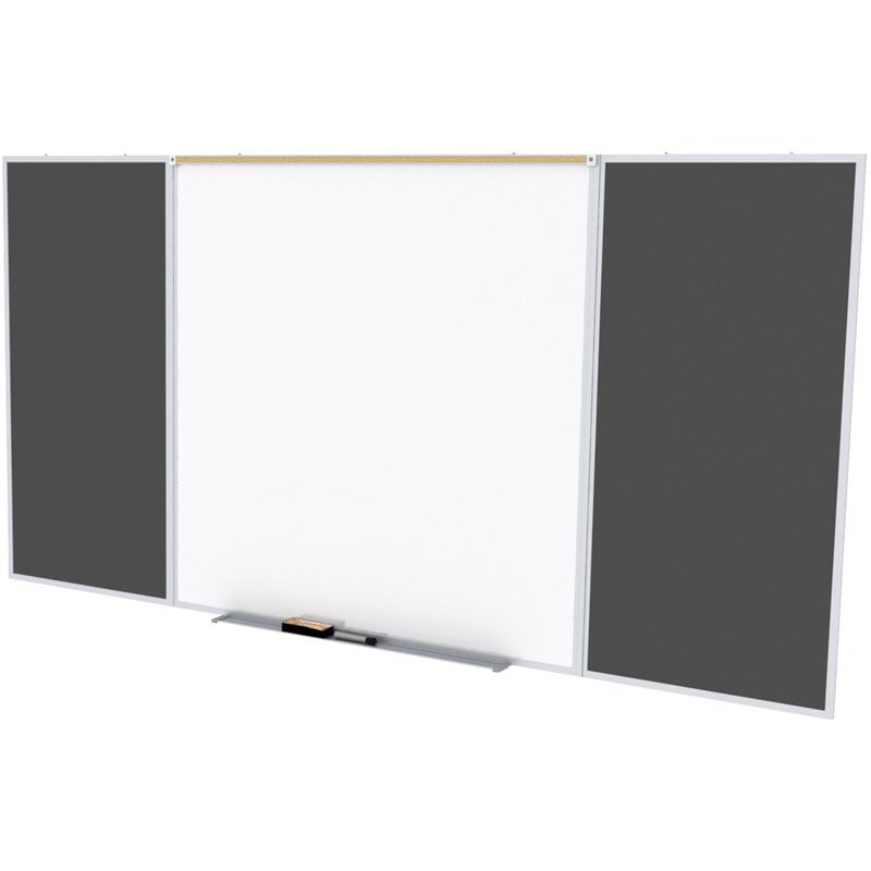 Ghent's Ceramic 4' x 8' Rubber Bulletin & Mag. Whiteboard Set in Black