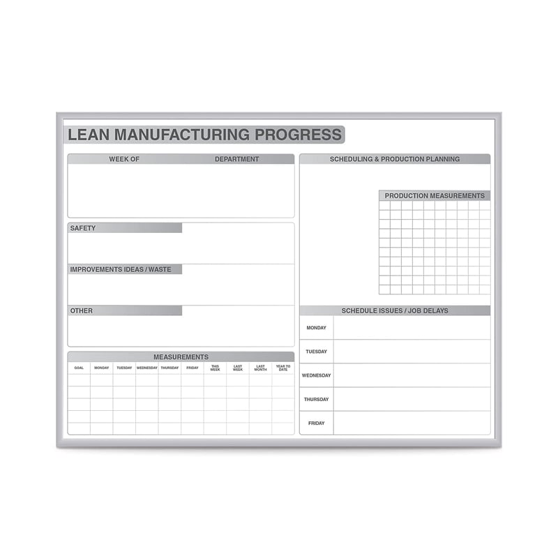 Ghent's Vinyl 4' x 6' Manufacturing LEAN Mag. Whiteboard in Gray