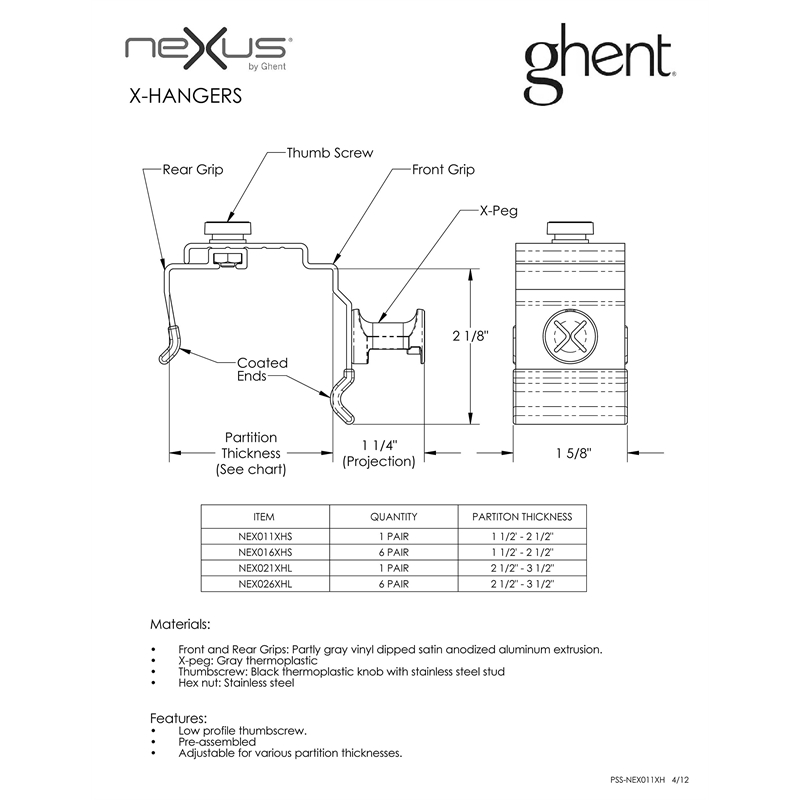 Ghent's Plastic Nexus X - Large Table Mounting Hangers Divider Pair in Gray