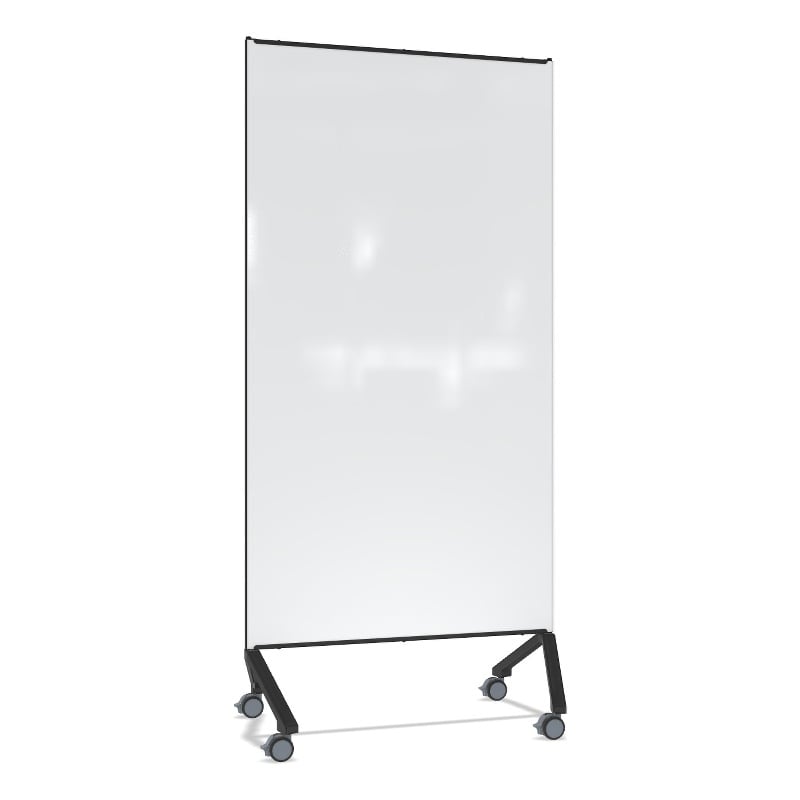 Ghent Pointe Non-Magnetic Mobile Glassboard White Black Frame 77x36