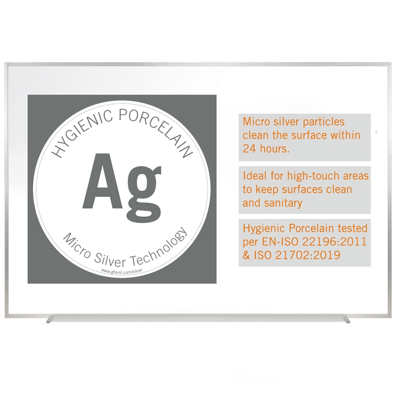 Ghent Mag Hygienic Porcelain Whiteboard w/Aluminum Frame - 4ft H x 7ft