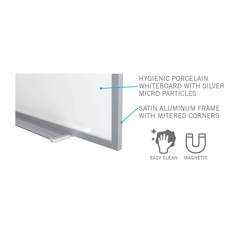 Ghent Mag Hygienic Porcelain Whiteboard w/Aluminum Frame - 4ft H x 7ft