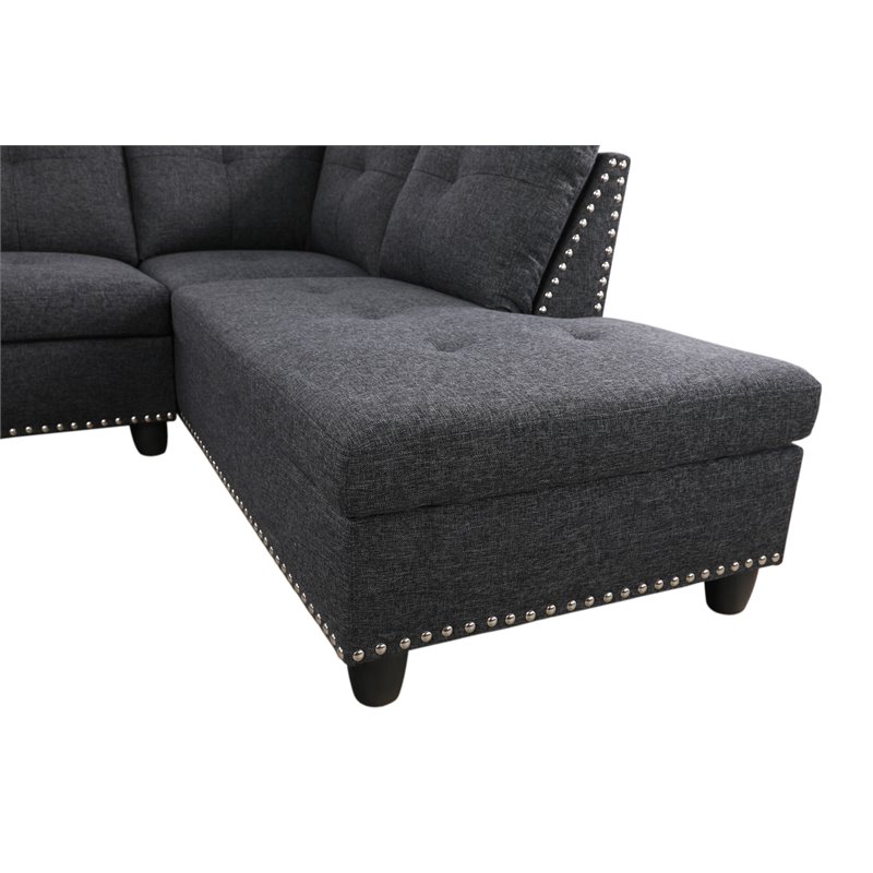 Lifestyle Furniture Catherine Right-Facing Sectional & Ottoman in Black/Gray