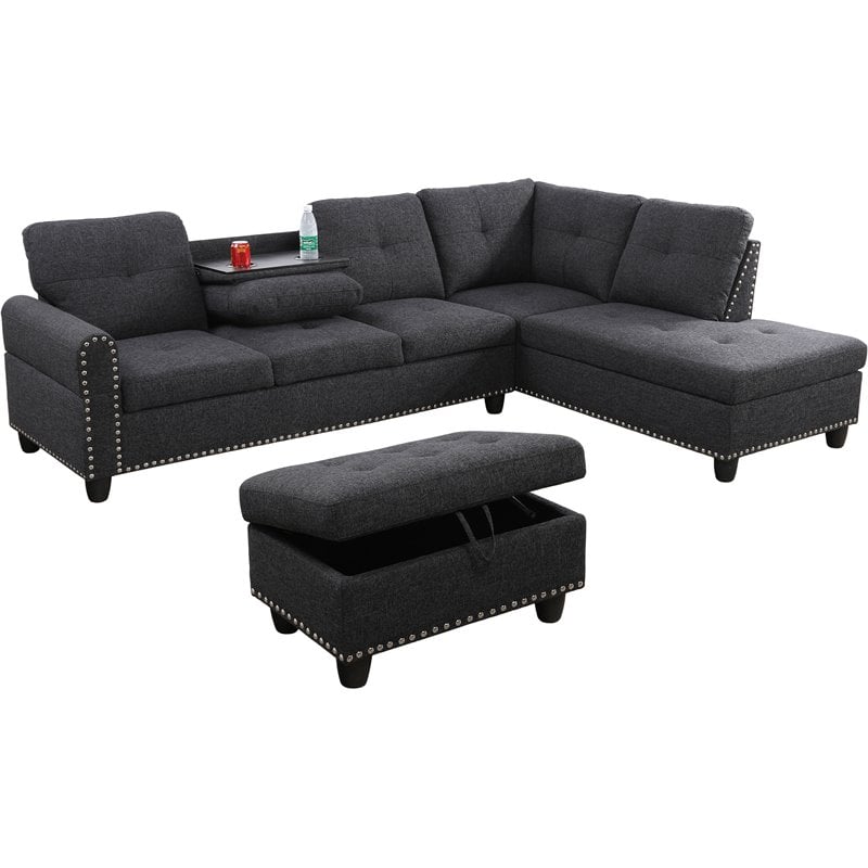 Lifestyle Furniture Catherine Right-Facing Sectional & Ottoman in Black/Gray