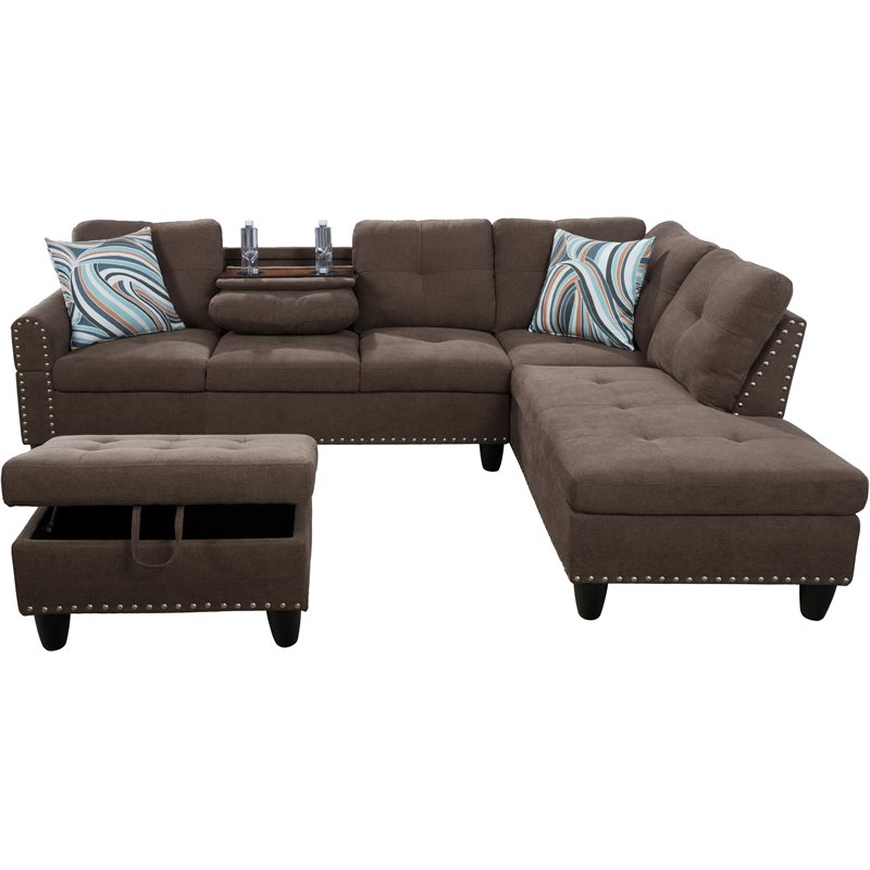 Lifestyle Furniture Catherine Right-Facing Sectional & Ottoman in Brown/Gray