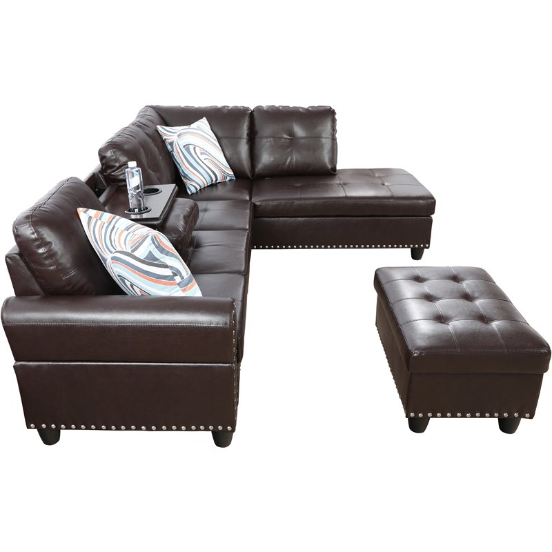Lifestyle Furniture Catherine Right-Facing Sectional & Ottoman in Dark Brown