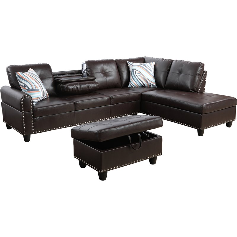 Lifestyle Furniture Catherine Right-Facing Sectional & Ottoman in Dark Brown