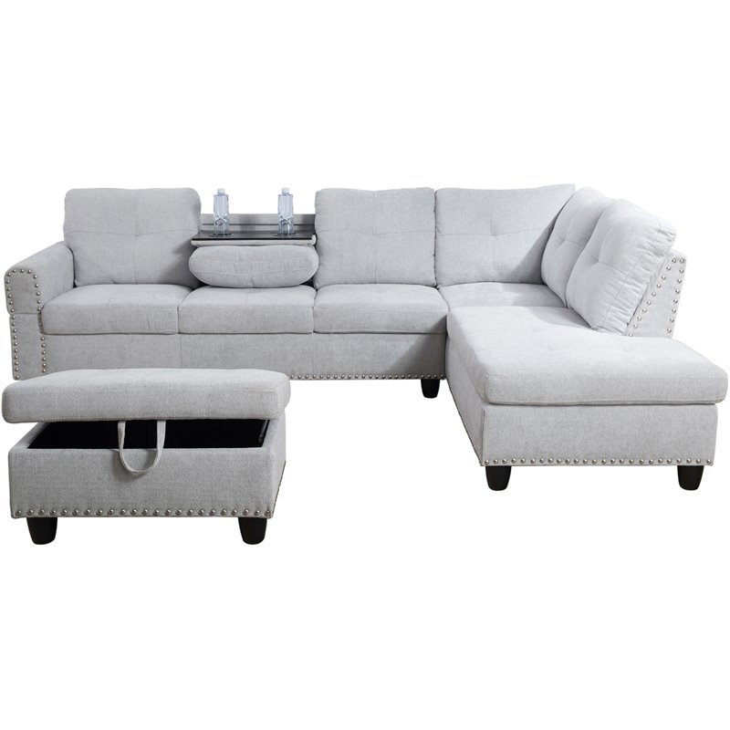 Lifestyle Furniture Catherine Right-Facing Sectional & Ottoman in Gray/White