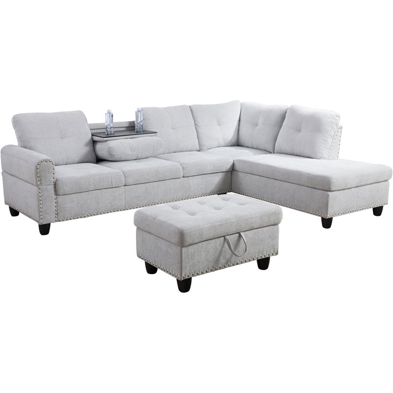 Lifestyle Furniture Catherine Right-Facing Sectional & Ottoman in Gray/White