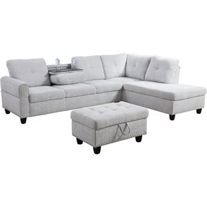 Lifestyle Furniture Catherine Right-Facing Sectional & Ottoman in Gray/White