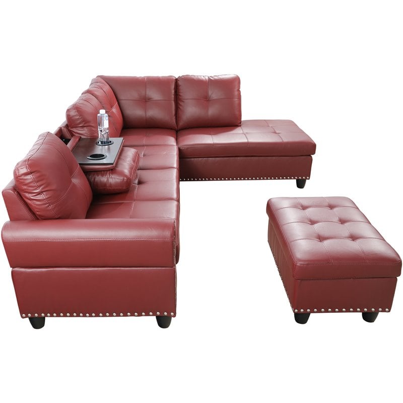 Lifestyle Furniture Catherine Right-Facing Sectional & Ottoman in Wine Red