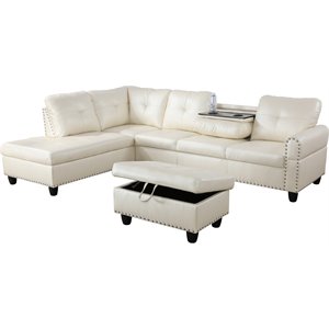 Lifestyle Furniture Catrina Left-Facing Sectional & Ottoman in Shiny White