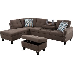 Lifestyle Furniture Catrina Left-Facing Sectional & Ottoman in Brown/Gray