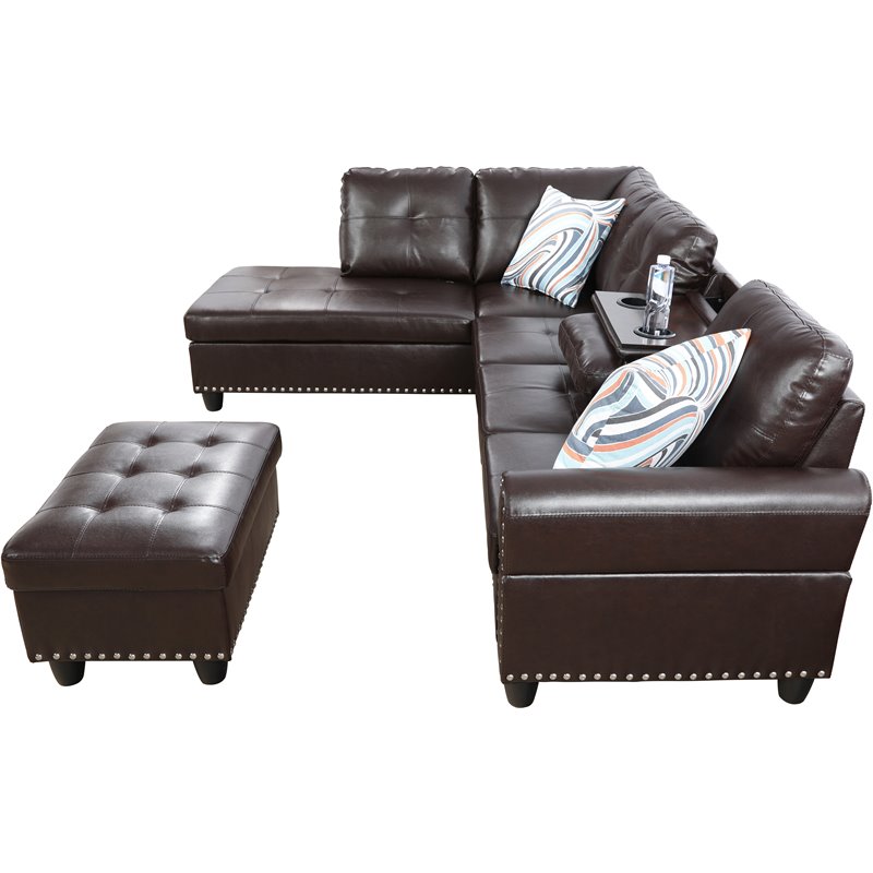 Lifestyle Furniture Catrina Left-Facing Sectional & Ottoman in Dark Brown