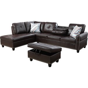 Lifestyle Furniture Catrina Left-Facing Sectional & Ottoman in Dark Brown