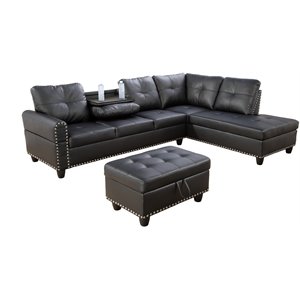 Lifestyle Furniture Catherine Right-Facing Sectional & Ottoman in Black