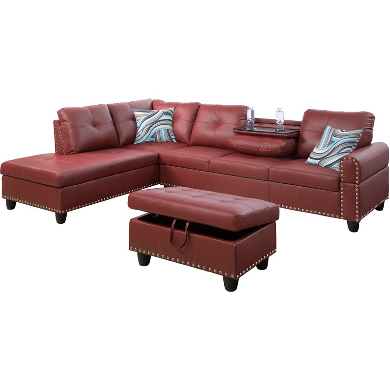 Lifestyle Furniture Catrina Left-Facing Sectional & Ottoman in Wine Red