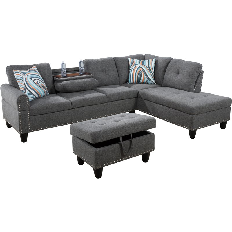 Lifestyle Furniture Catherine Right-Facing Sectional & Ottoman in Gray