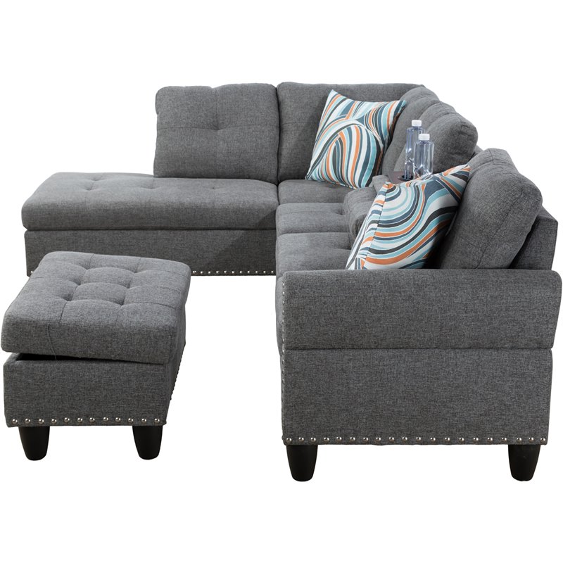 Lifestyle Furniture Catrina Left-Facing Sectional & Ottoman in Gray