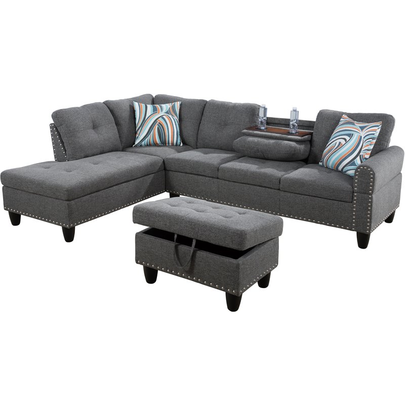 Lifestyle Furniture Catrina Left-Facing Sectional & Ottoman in Gray