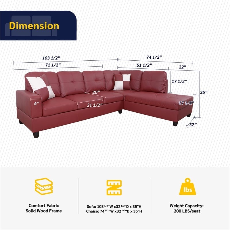 Lifestyle Furniture Leisly Right-Facing Sectional Sofa Set in Wine Red