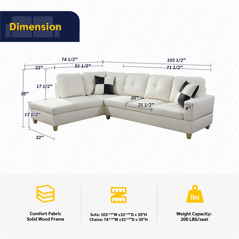 Lifestyle Furniture Smith Left-Facing Sectional Sofa Set in Off White