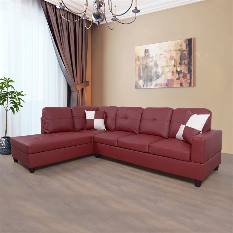 Lifestyle Furniture Smith Left-Facing Sectional Sofa Set in Wine Red