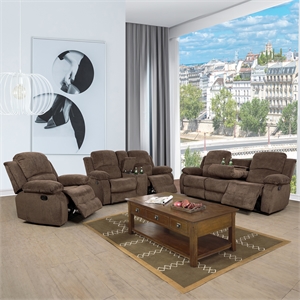 Lifestyle Furniture Rual 3-Pieces Grid Cloth Recliner Sofa Set in Taupe/Brown