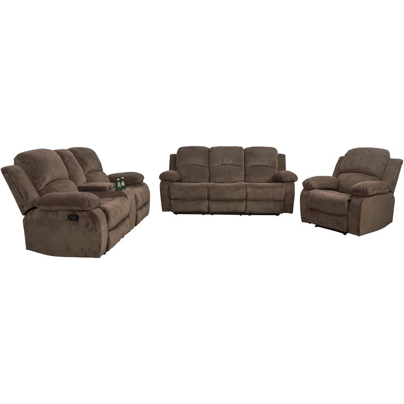 Lifestyle Furniture Rual 3-Pieces Grid Cloth Recliner Sofa Set in Taupe/Brown