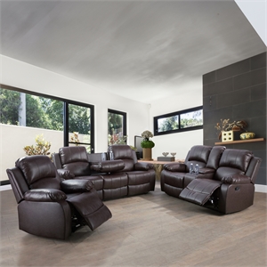 Lifestyle Furniture Provo 3-Pieces Faux Leather Recliner Sofa Set in Espresso