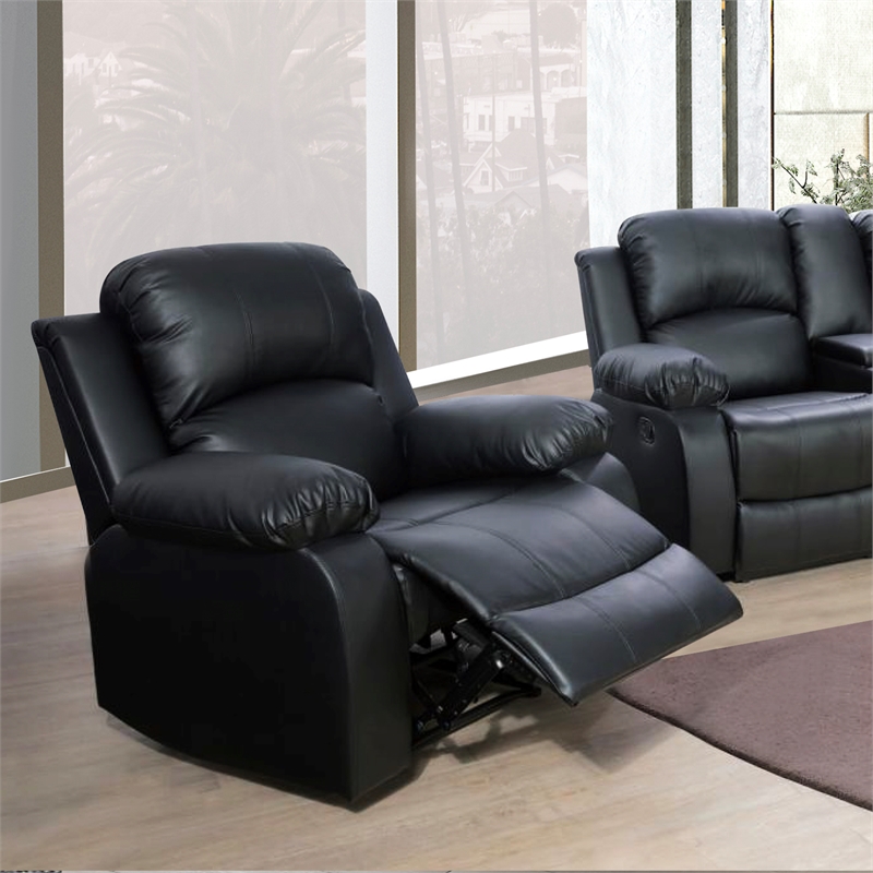 Lifestyle Furniture Provo 3-Pieces Faux Leather Recliner Sofa Set in Black