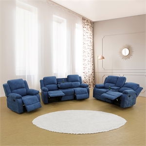 Lifestyle Furniture Nikki 3-Pieces Microfiber Recliner Sofa Set in Blue