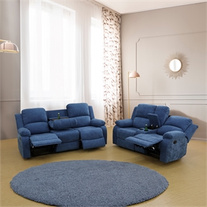 Lifestyle Furniture Nikki 2-Pieces Microfiber Recliner Sofa Set in Blue