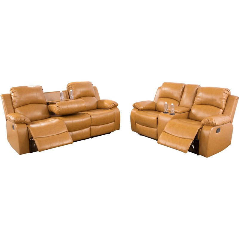 Lifestyle Furniture Ashland 2-Pieces Recliner PU Sofa Set in Ginger