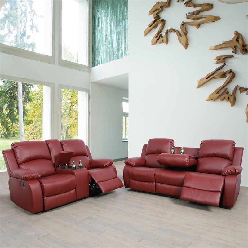 Lifestyle Furniture Ashland 2-Pieces Recliner PU Sofa Set in Red