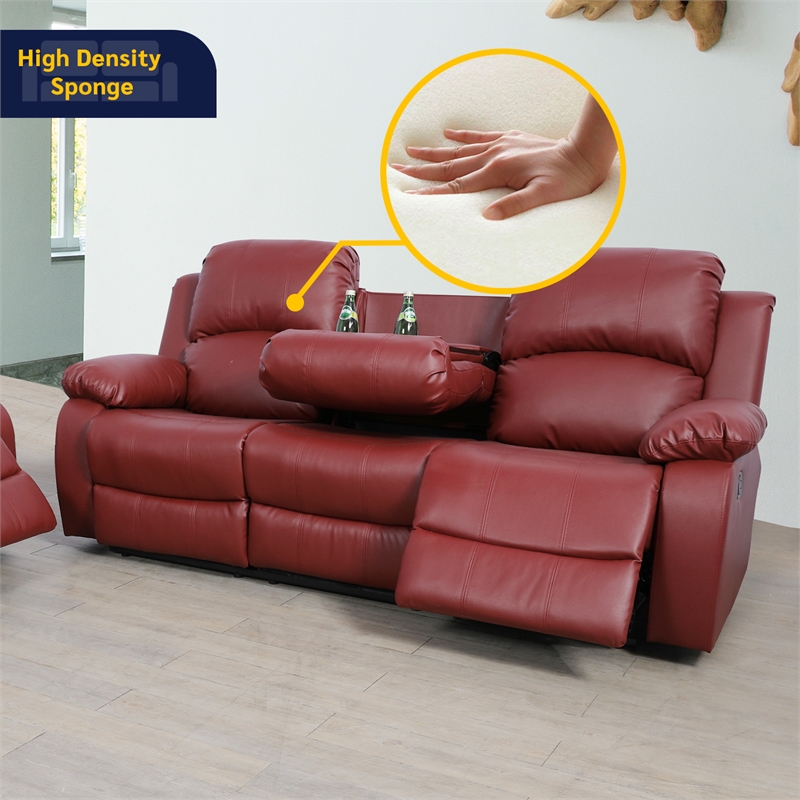 Lifestyle Furniture Ashland 2-Pieces Recliner PU Sofa Set in Red