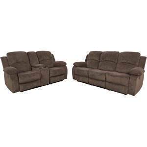 Lifestyle Furniture Rual 2-Pieces Grid Cloth Recliner Sofa Set in Taupe/Brown