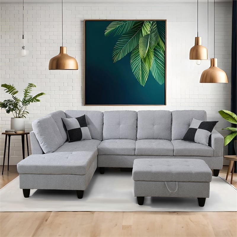 Lifestyle Furniture Edward Left-Facing Sectional & Ottoman in Gray/White