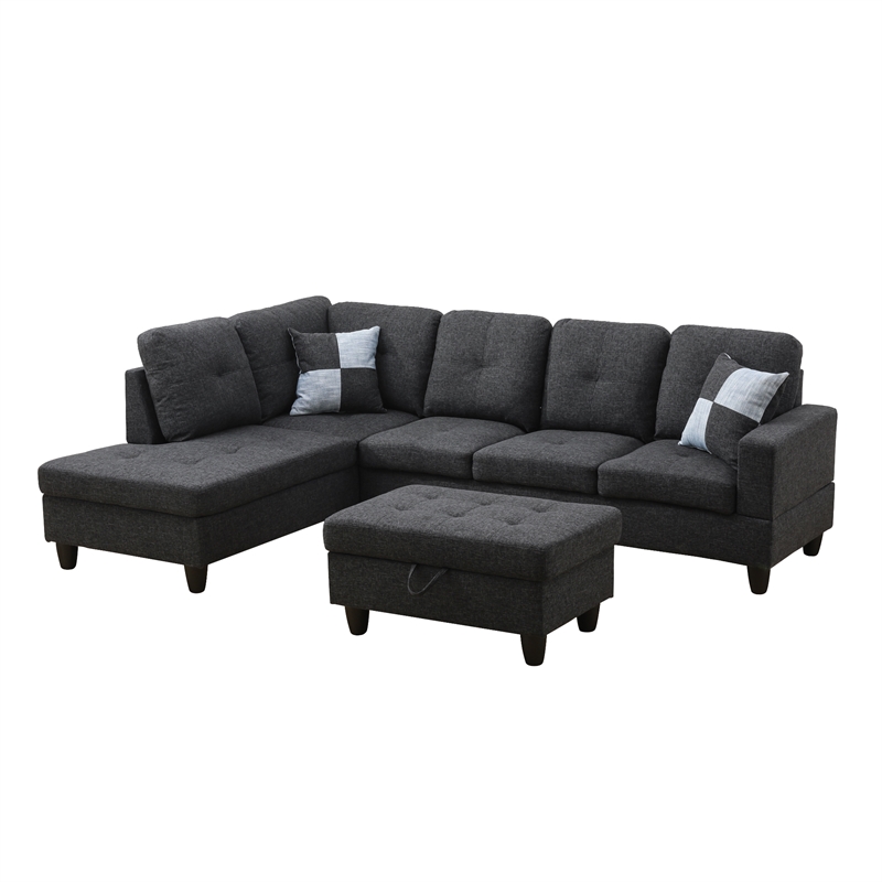 Lifestyle Furniture Edward Left-Facing Sectional & Ottoman in Black/Gray
