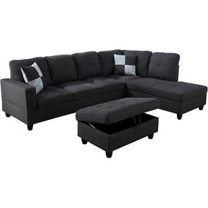 lifestyle furniture edward sectional sofa set in black/gray