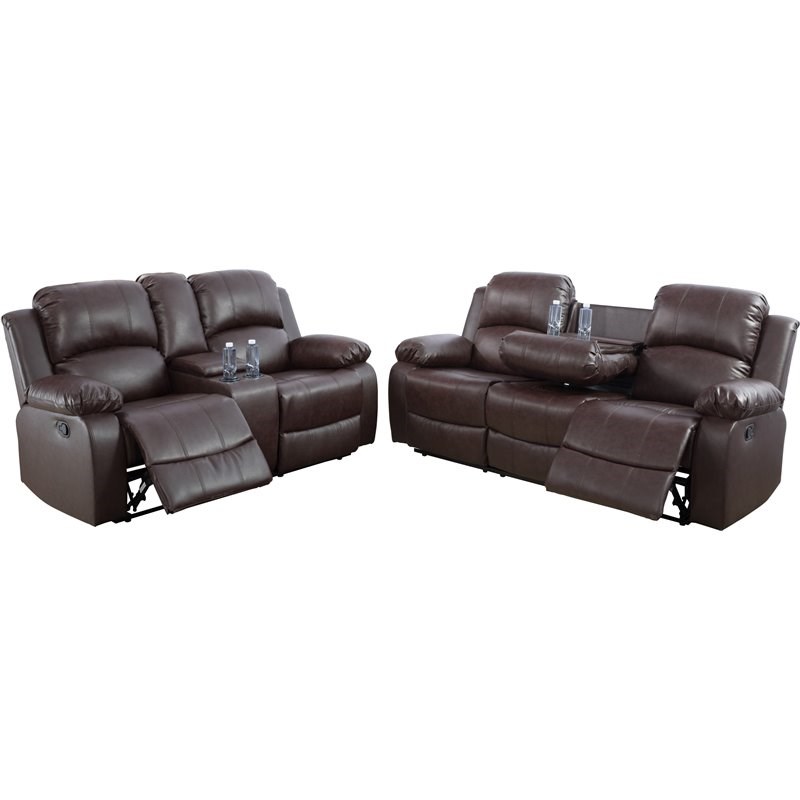 Lifestyle Furniture Provo 2-Pieces Faux Leather Recliner Sofa Set in Espresso