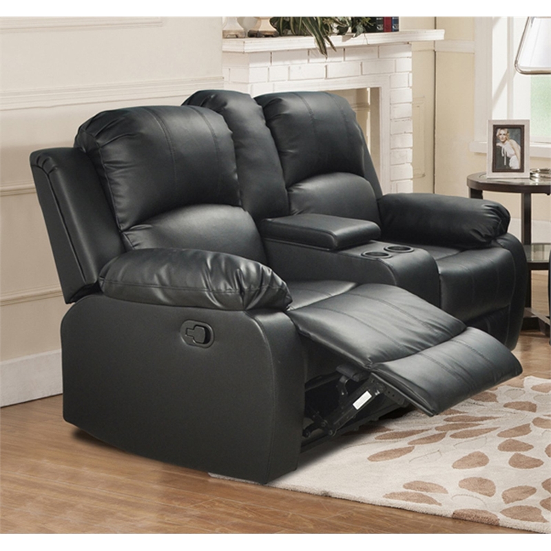 Lifestyle Furniture Provo 2-Pieces Faux Leather Recliner Sofa Set in Black