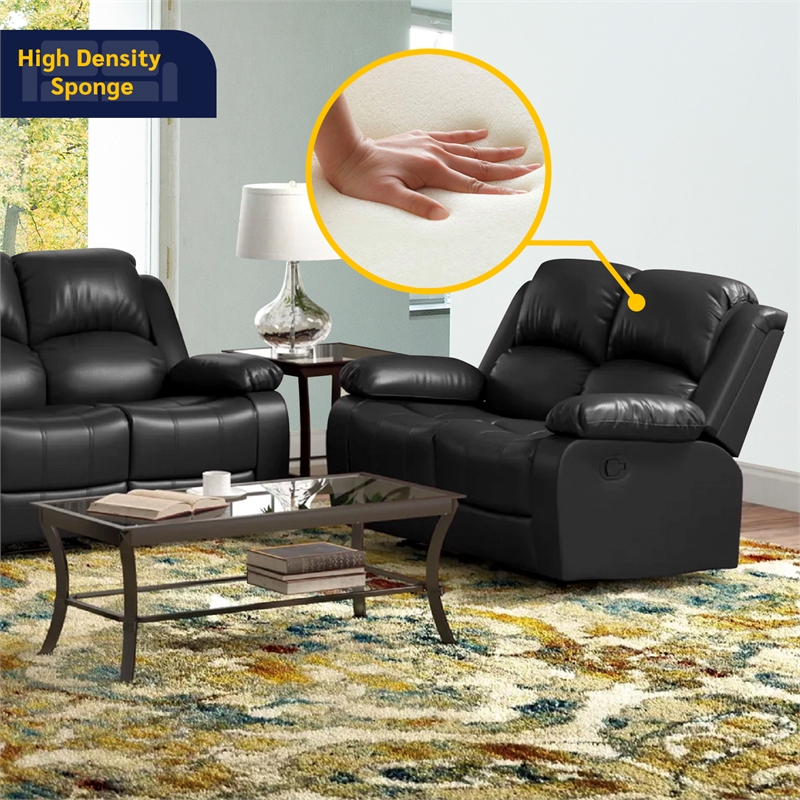 Lifestyle Furniture Raymond 3-Pieces Faux Leather Recliner Sofa Set in Black