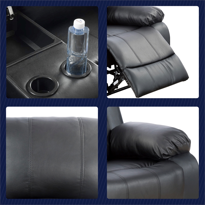 Lifestyle Furniture Raymond 3-Pieces Faux Leather Recliner Sofa Set in Black