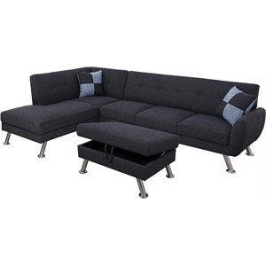 Lifestyle Furniture Samuel Left-Facing Linen Sectional & Ottoman in Black/Gray